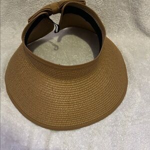 Women’s Tan Straw Visor with Adjustable Back Bow